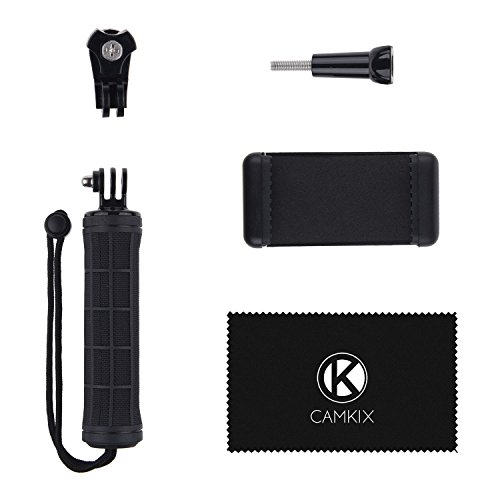 Impugnatura Stabilizzante per GoPro HERO4, Session, Nero, Argento, Hero+ LCD, 3+, 3, 2, 1 e la maggior parte di Fotocamere Compatte & Smartphone - Adattatore Treppiede, Porta Telefono Universale - Fotografia Steady Shot, Selfie (Impugnatura + adattatore treppiede + porta telefono, Nero)