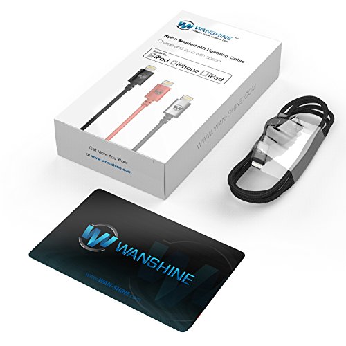 Wanshine 1m iPhone Lightning Kabel Nylon USB Ladekabel, Lebenslange Garantieserie, [Apple MFi Zertifiziert] für iPhone 7, 7 Plus SE 5s 5c 5 6s 6 / 6 Plus, 6s Plus, iPad Pro, Air 2 und weitere (schwarz) - 7