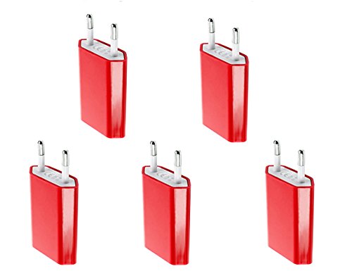 Original 5x iProtect® USB Netzteil Slim Charger für alle Kabel mit USB Anschluss in rot