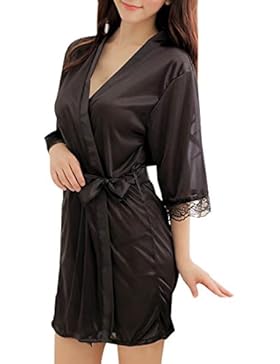 SiDiOU Group Nacht Robe Damen Kimono Morgenmantel Satin Kimono Robe Kurz Bademantel Frauen Schlafanzug Nachtwäsche...