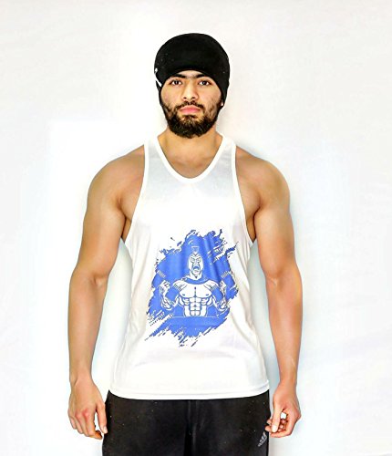Anax AestheticsMen's Sleeveless Polyester Gym Vest Stringer Sando Tank Top Spartan Dumbell Polyester Sleeveless Gym Wear Tank Top