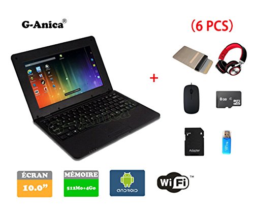 spécifications Netbook ordinateur portable Ultrabook Android 4.2 HDMI (Wifi-SD-MMC),Sac d'ordinateur portable+Souris +Adapter +carte SD+lecteur de carte+Casque(6 PCS Accessoires) (10 inches, Noir)