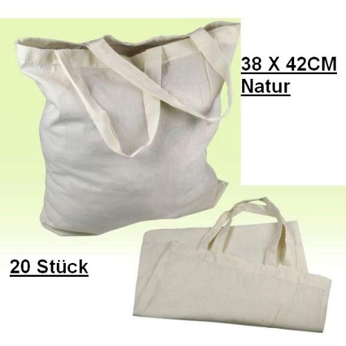 20 STÜCK Baumwolltasche Einkaufstasche Stofftasche Tragetasche Beutel Baumwolle 38 X 42 CM Natur
