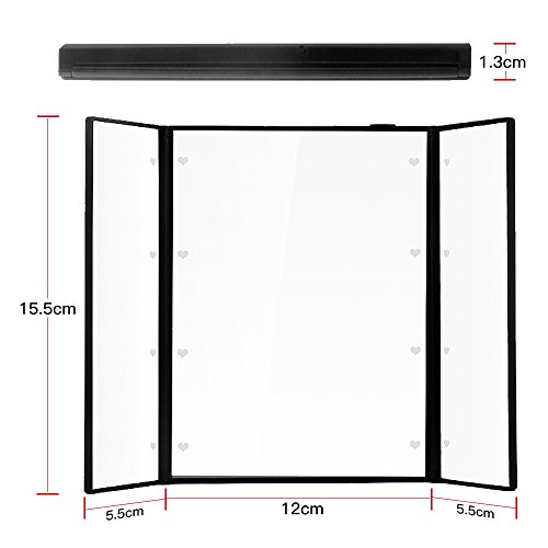 Tri-Fold Make-up-Spiegel, Zilong kleine Kosmetik Spiegel, kompakte Tasche Travel Mirror mit 8 beleuchtet LEDs - 6