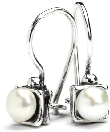 Square little pearl hoop earrings