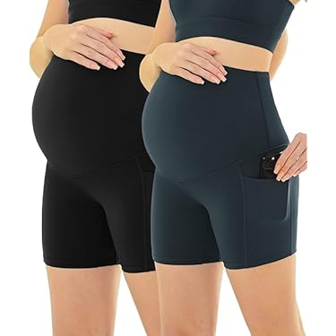 Shen&Qege Damen Umstandsshorts - Dehnbare Yoga Schwangerschaftsshorts Mit Taschen
