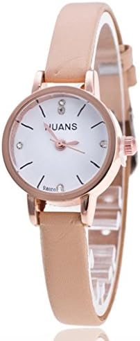 Wristwatch Hmeng Lady Analg Quartz Genuine PU Leather Strap Classic Round Watch (Beige)