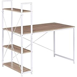 WOLTU TSB01whe Table de Bureau avec étagère de Rangement Bureau d'ordinateur Stable et Robuste env. 120x64x120 cm,Blanc+Chêne Clair
