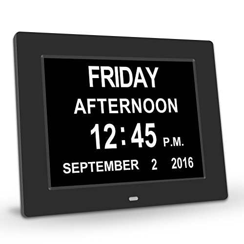 New-Silk Road Digitale Wecker Memory Loss Digital Calendar Day Clock with Extra Large Non-Abbreviated Day & Month - Perfect for Seniors -Black