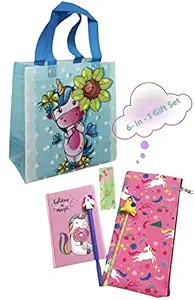 Le Delite 6 in 1 Unicorn Gifts Girls | Unicorn Theme Birthday gift for kids Age 6-8 years , 10-12 year old / Unicorn Diary , Bookmark Notes , Pencil , Pen stationary pouch box school kit /under 200/ return gifts for kids bulk price