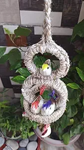 AKN Jute Decorative 6 Birds Decor Wall Hanging Showpiece|Wall Decoration for Christmas|Garden Decoration Crafts|Bird Feeder Decoration|Return Gift Decorative Showpiece - 30 cm (Multicolour) (1)