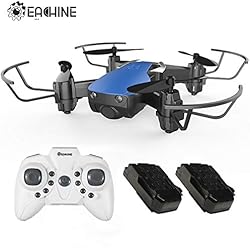 EACHINE E61H Mini Drones para Niños Adultos Principantes Modo de Control de Altitud Modo sin Cabeza 3D Flips Rollos LED Luz Drone Ligero con 2pcs Batería (Azul)