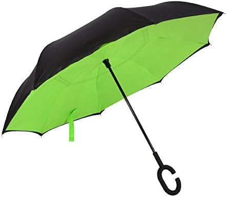 Double Layer Inverted Umbrella Cars Reverse Umbrella,Windproof UV Protection Big Straight Umbrella for Car Rain Outdoor With C-Shaped Handle Travel Umbrella by Elecmart(Green)