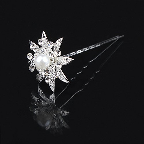 Miya® 4Stück für Prinzessin hochwertige wunderschöne Stern Blumen Silber Haarspiralen Haar Curlies aus Perle und Strass, Braut Hochzeit Jugendweihe Haarnadel Haarschmuck - 6