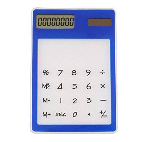Skitic Touch Screen LCD Trasparente Calcolatrice Solare Ultrasottile 8 Cifre Display Handheld Calculator Calculating Tool - Blu