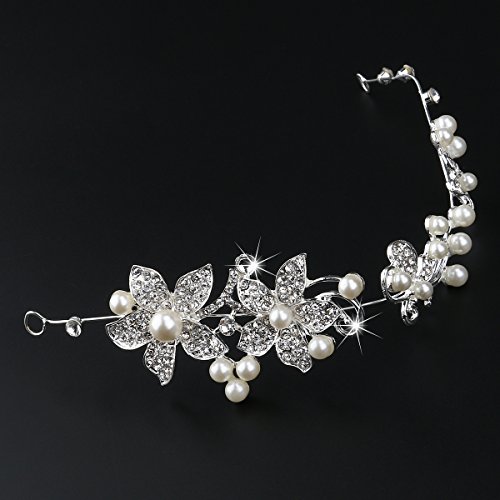 PIXNOR Shining Crystal Strass Faux Perlen Deko Blume Stil Hochzeit Braut Haar Band Stirnband Tiara (weiß) - 5