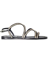 Jimmy Choo Mujer NICKELFLATNAPBLACK Negro/Oro Cuero Sandalias