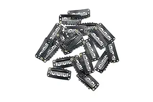 vario Largr, Black: Snap Clips for Clip in Hair Extensions U-shape with soft rubber 6 Teeth Stainless Steel Material 20 Pcs/pack Large Size Black