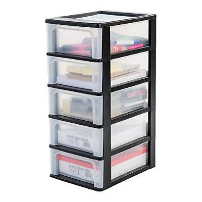Iris Ohyama 130024.0 OCH-2005 A4-Tour de Rangement avec 5 Tiroirs Plastique Noir/Transparent 26 x 35,5 x 61 cm