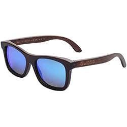 Iwood Unisex Madera marrón Pintura Marco polarizó el Azul de la lente gafas de sol de bambú