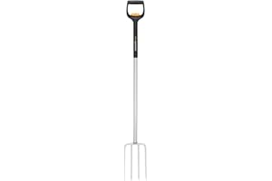 Fiskars Fourche à bêcher télescopique pour sols durs et pierreux, Avec 4 dents, Longueur 1,10 m à 1,30 m, Acier au bore de haute qualité, Noir/argent, SmartFit, 1070717