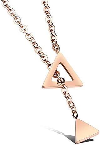 Rectangle Triangle Pendant Long Chain Link Choker Y Necklace Jewelry , rose gold