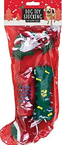 giftsbynet Quality Xmas Christmas Pet Stocking Dog Puppy Stocking Toys Bone Play Ball Rope (1 x Stocking)