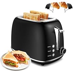 morpilot Toaster Grille-Pain Rétro 2 Fentes Acier Inoxydable,6 Niveaux Réglables,3 en 1 de Fonctions de Grille-Pain,Décongeler,Réchauffer,815W Rapide Fonction