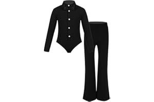 inlzdz Completo da Ballo Bambino Bambina Body Elegante Slim Fit Manica Lunga Camicie Pantaloncini Valzer Tango Cravatta Abbigliamento Danza Classica Latino Samba Rumba
