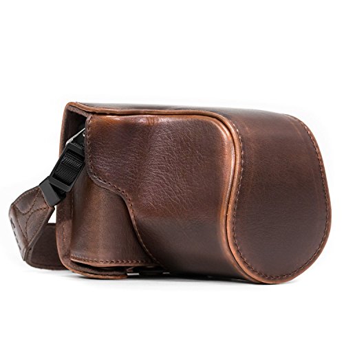 MegaGear MG667 Etui de Protection avec Bandouli  re en Cuir pour Appareil photo Canon EOS M10 Marron fonc  