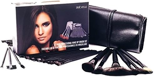 32 Piece Professional Make-Up Brush Set with Handy Vegan Leather Travel Case - Black