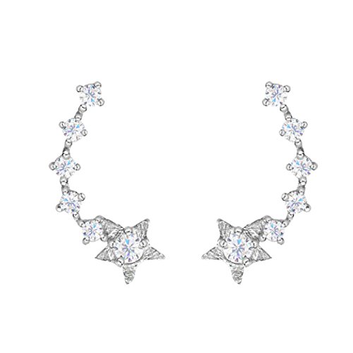 SELOVO 925 Sterling Silver Star Earring Cuff Ear Climber Cubic Zirconia Crystal Stud for Girls Women