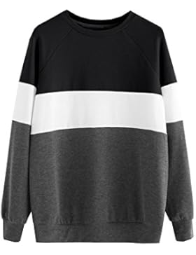 ROMWE Damen Streifen Sweatshirt Farbblock Lang Locker Langarmshirt Pullover