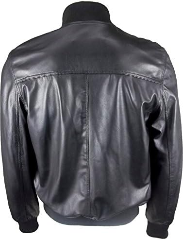 Mens Classic Bomber Black Real Leather Jacket #B0