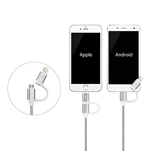 2 in 1 Ladekabel USB Lightning, HUNDA 1M Nylon umflochtenes Lightning Ladekabel [Apple MFi zertifiziert] für iPhone 7/7 Plus SE 6S/6S Plus 6/6 Plus, 5S/5C/5 , iPad Air 2, iPad Mini 3 (Grau) - 5