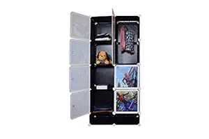 NYRWANA DELIVERING SMILES IN INIDA Portable and Foldable Multipurpose Cupboard Closet Shelf Storage Cabinet 8 Door Storage Bookcase, Organizer Rack Shelf for Kids and Women Clothes - Black