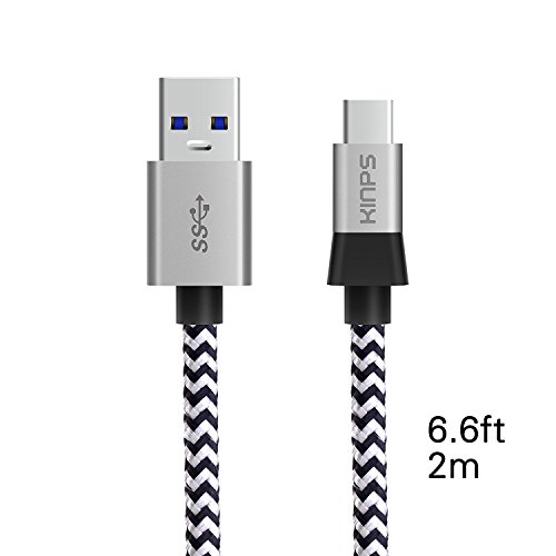 TYP C Kabel, Kinps 2m Nylon-Umwickeltes Type-C 3.0 Ladekabel reversibel Connector for New MacBook 12 Inch, ChromeBook Pixel, Nexus 5X, Nexus 6P,and Other USB C Supported Devices.