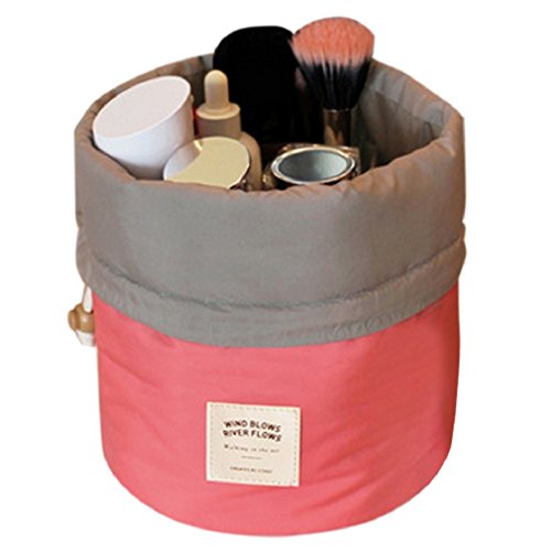 Aulei Runden Kulturbeutel Kordelzug Waschbeutel Make up kosmetische Reisetaschen Wash Bag Rosa Rot