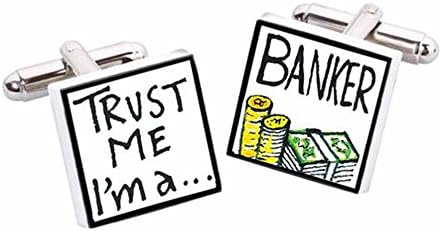 Trust Me, I'm A Banker Cufflinks by Sonia Spencer, in Presentation Gift Box. Hand painted