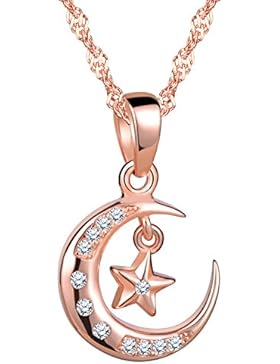Unendlich U Elegant Mond Stern Damen Mädchen Halskette 925 Sterling Silber Zirkonia Anhänger Kette mit Anhänger...