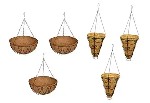 Sparkenzy Coir Hanging Basket 8 inch 3 Piece | Conical Hanging Basket 3 Piece | Rust Resistant | Thick Finest Coir Fiber | Combo