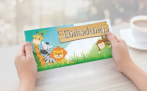 Set: 12 große Einladungskarten „Tiere“ mit 12 Umschlägen zum Kindergeburtstag – auch für einen Ausflug in den Zoo prima geeignet - 7