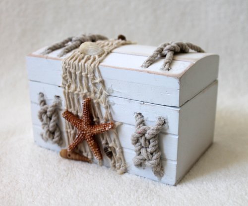 Holz Deko Box Truhe Schatulle Schatztruhe Seestern ca. 14x10x10cm