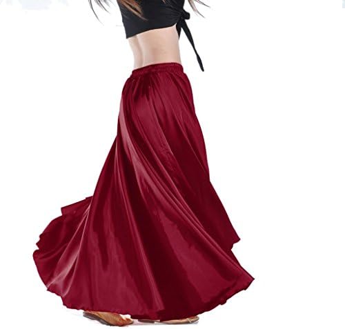 Wgwioo Belly Dance Satin Long Swing Skirt