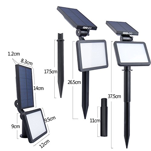 COOWOO 2x LED Solar Garten Beleuchtung IP65 Solarbetriebenes Outdoor Spotlight, Wasserdichte Spotbeleuchtung für Haus, Hinterhöfe, Garten, Rasen und Balkon - 6