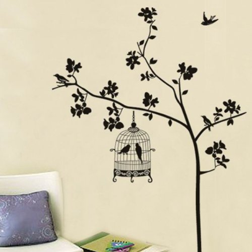 BestOfferBuy Frühling Vögel in Baum-Silhouette Wandaufkleber Abziehbild Wandtattoo