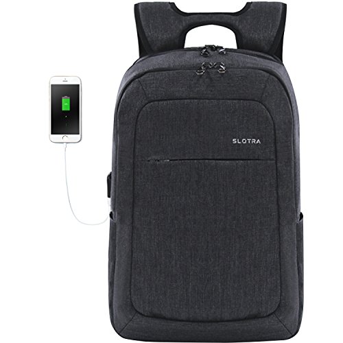 Slotra Laptoprucksack USB-Ladeanschluss Business 15.6 Zoll Slim Backpack Schule Outdoor Resien(dunkelgrau)