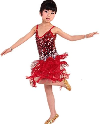 Wgwioo Girl Latin Dance skirt India tassel Sequins Handmade multicolor Children Party Modern Princess Professional Performance Clothes costume b f