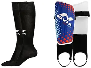 Nivia Plain Encounter Stockings (L, Black)&Nivia Speedy with Ankle Adjustable Shin Guard