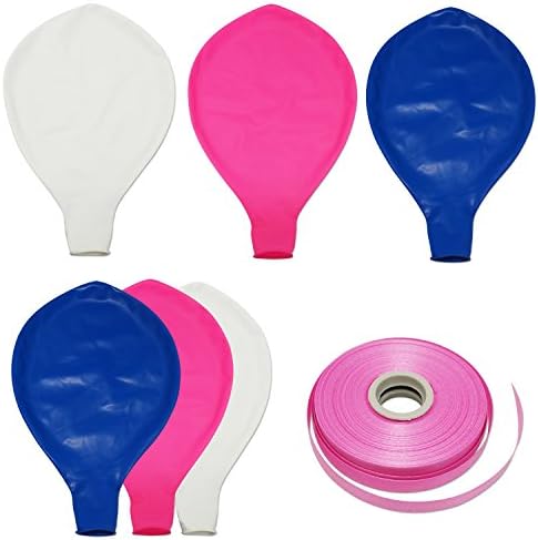 Autumn Love 6pcs Giant 36 Inches Latex Balloons with 12MM x 27.5 Metre Ribbon for Birthday Party Wedding Festival Celebrations Decorations - White Pink and Blue